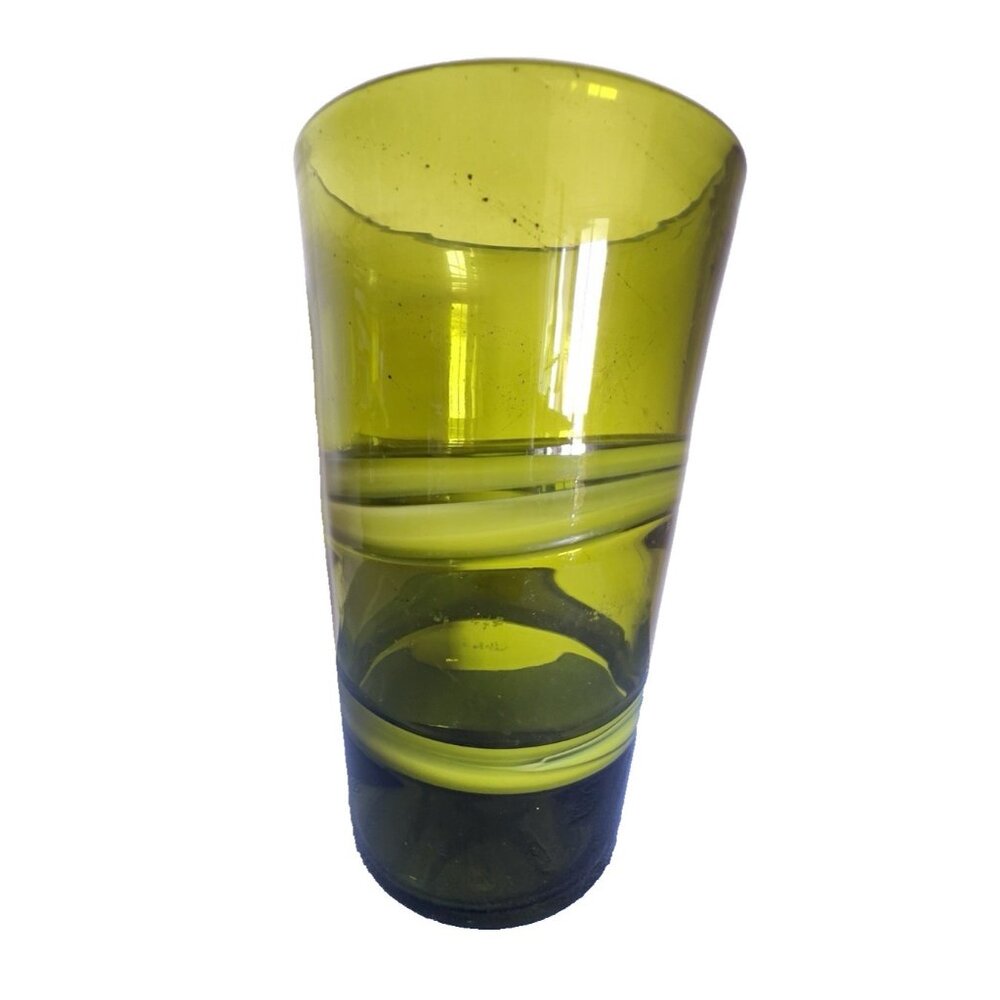Murano Hand Blown Glass Vase Sasso Swirl Art Style Chartreuse Olive 9.75" H x 5"
